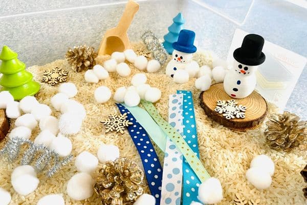 Snowman Winter Sensory Bin for Preschoolers