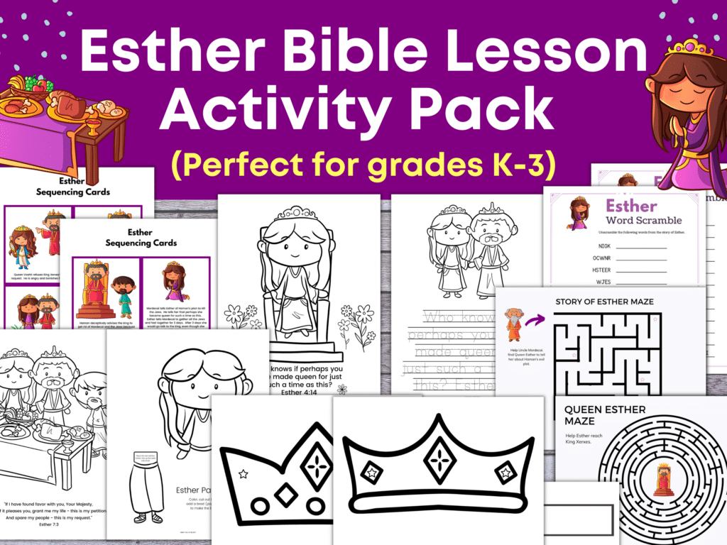 Esther Bible Lesson Activity Pack - Esther activities and  Esther coloring pages