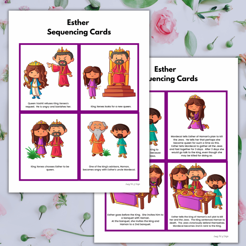 Queen Esther Sequencing Cards - available on etsy