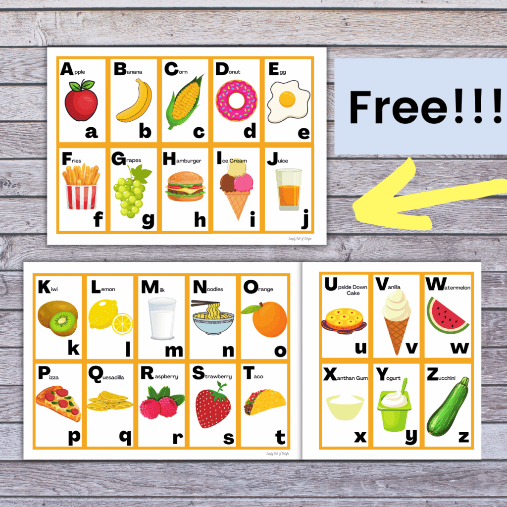 food themed abc flash cards - free stuff for kids