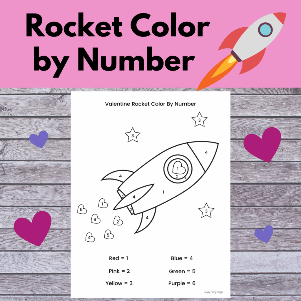 Rocket Valentine Color By Number - Preschool