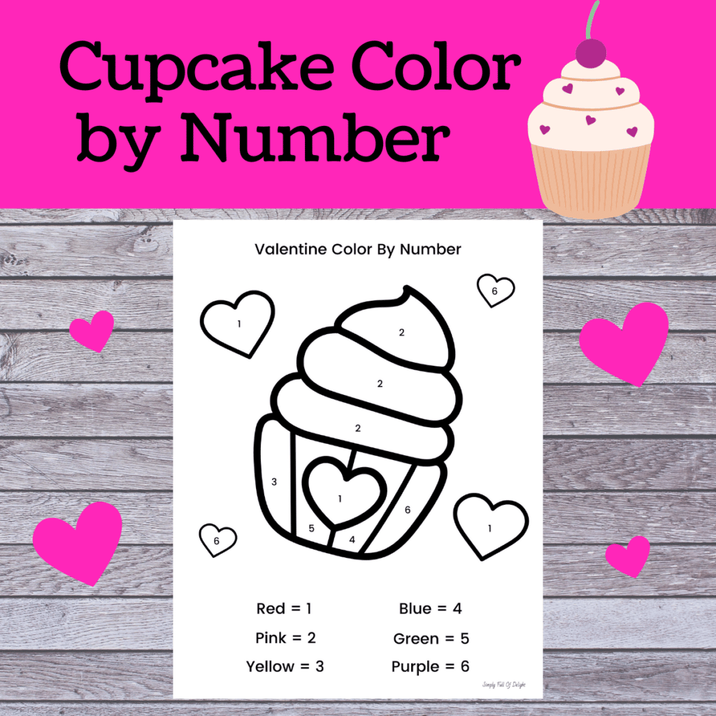Valentine Color By Number Worksheets - cupcake color by number page free printable