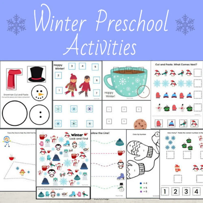 winter preschool learning pack on etsy