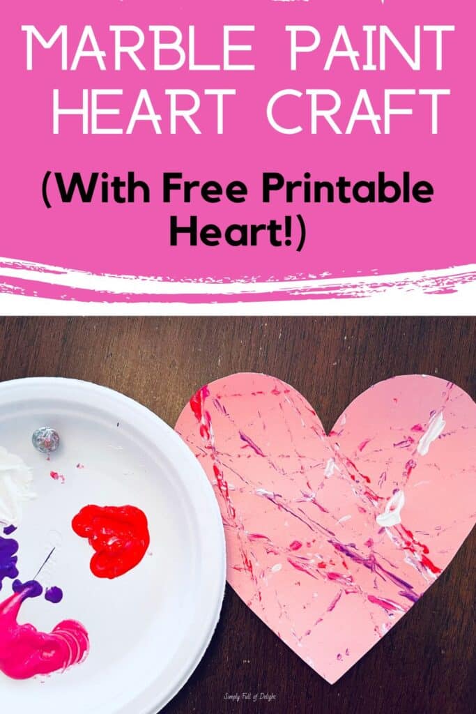 Marble Paint Heart Craft - a fun Valentine's Day marble paint art project for preschool with a free heart template