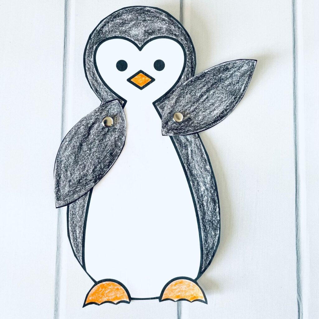 penguin paper craft completed and waving