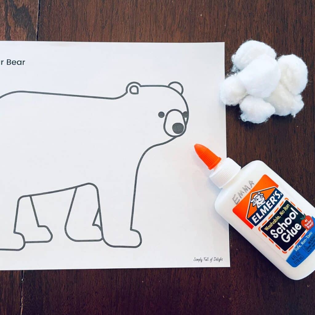 polar bear craft supplies - a free polar bear printable, glue, and cotton balls