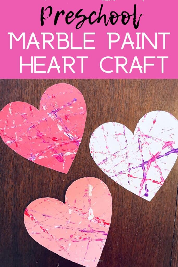 Preschool  Valentine's Day Marble Paint Art - with free heart printable template - a marble painting Heart Craft for Kids