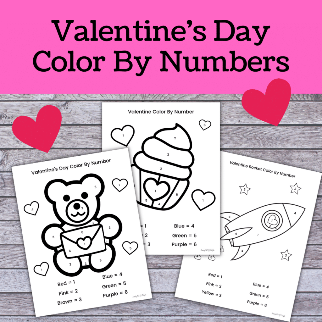 3 free printable Valentine Color By number worksheets - perfect for Valentine's Day preschool activities