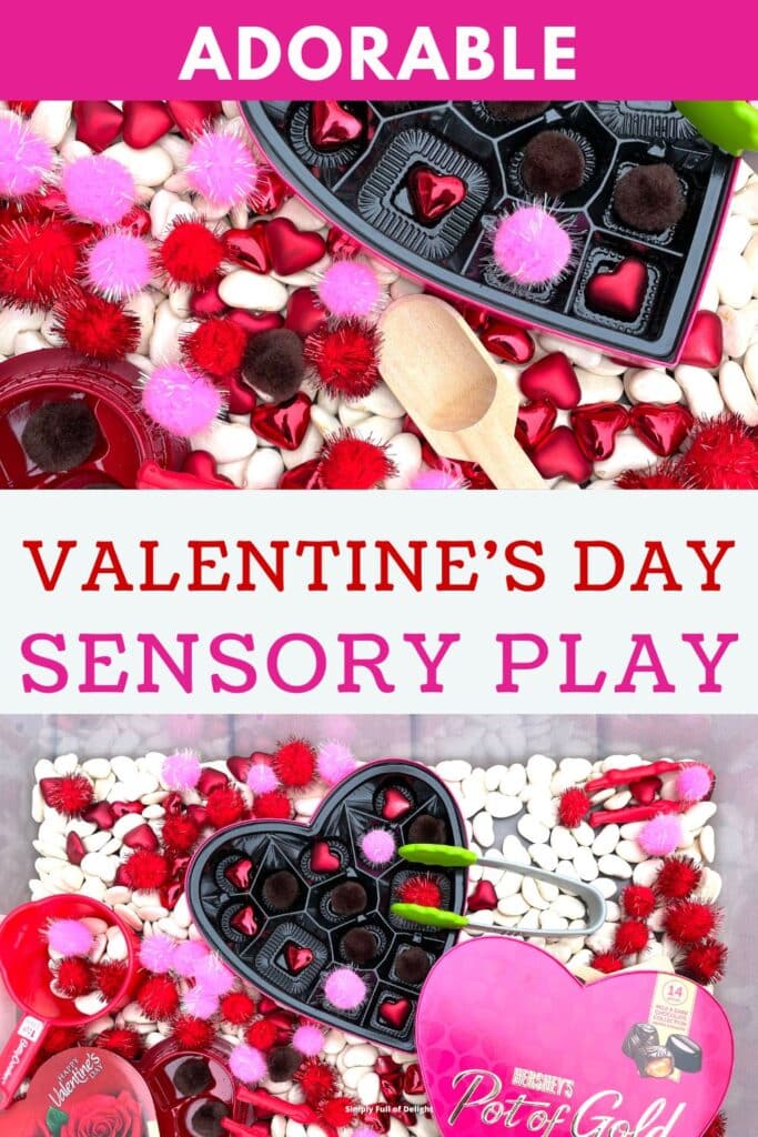 Adorable Valentine's Day Sensory Play - a Chocolate Box Valentine's Day sensory bin for preschool