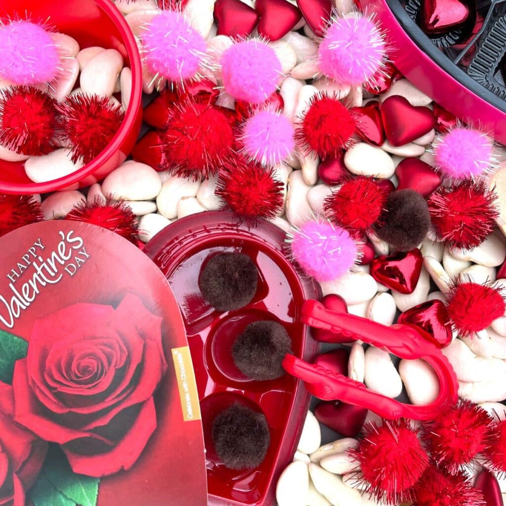 close up of small chocolate box Valentine's day sensory play idea