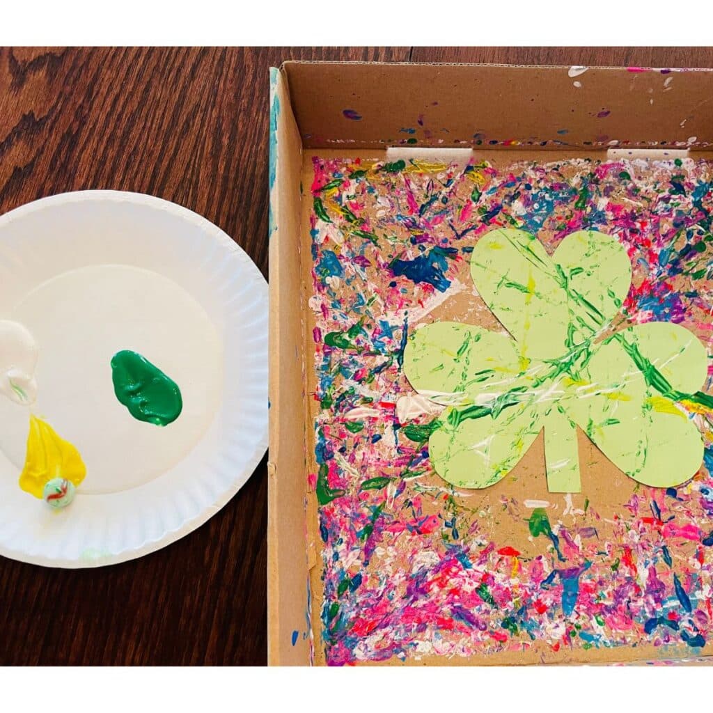 marble painted shamrock craft - St. Patrick's Day craft for preschoolers