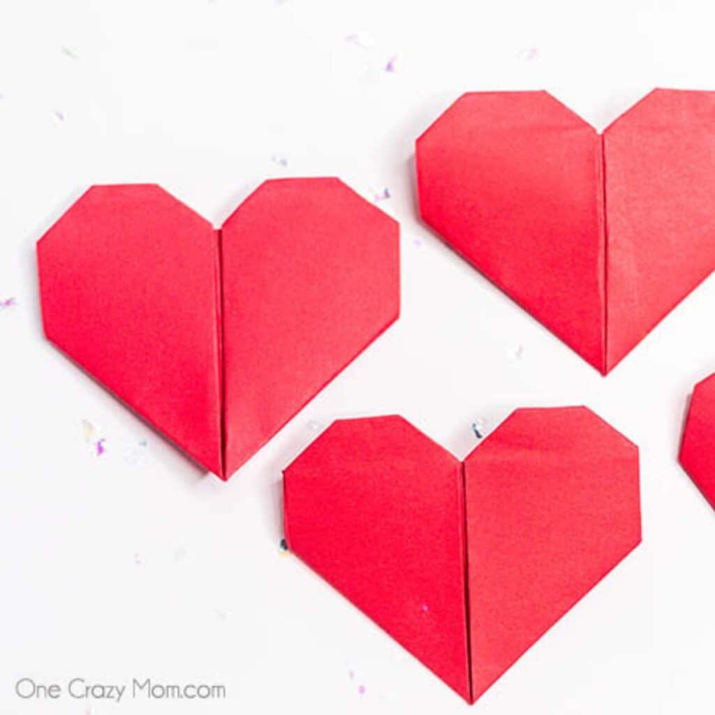 origami paper hearts by One Crazy Mom