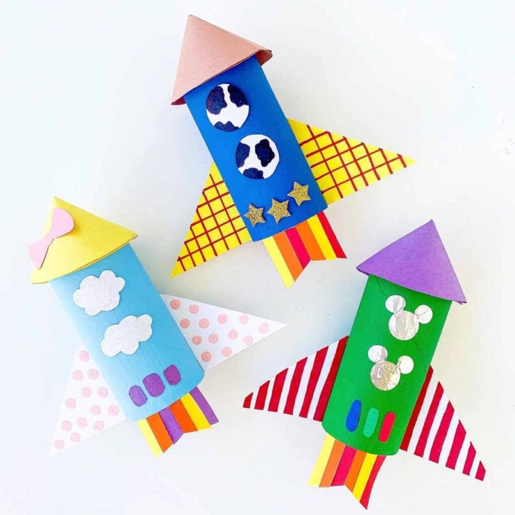 paper tube rocketship craft by  Grace, Giggles and Naptime