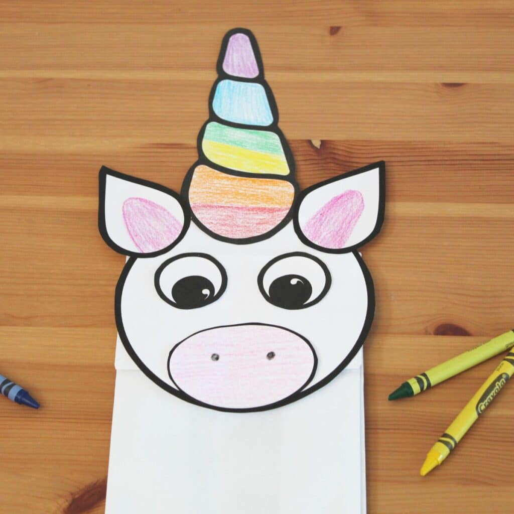 diy paper bag unicorn puppet