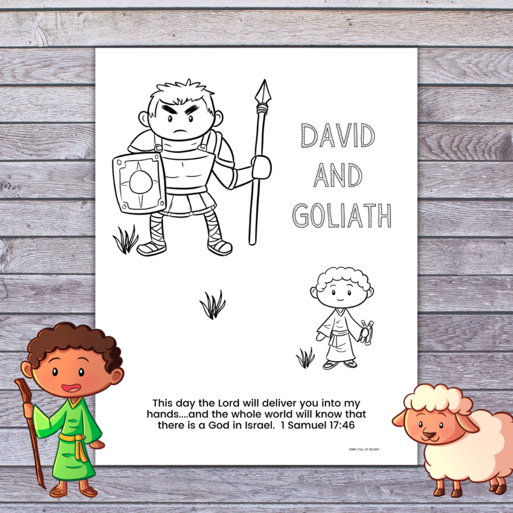 David and Goliath coloring page free printable