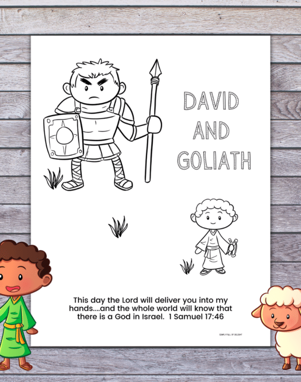 David and Goliath Coloring page free printable