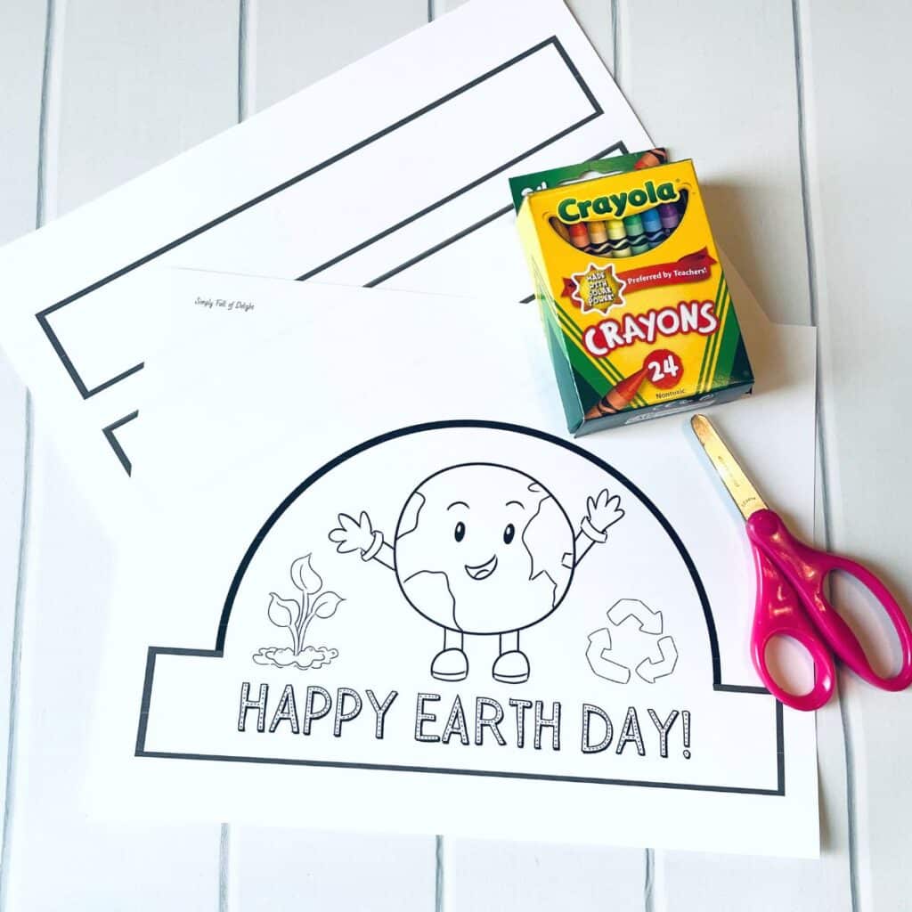 earth day hat template with crayons and scisssors