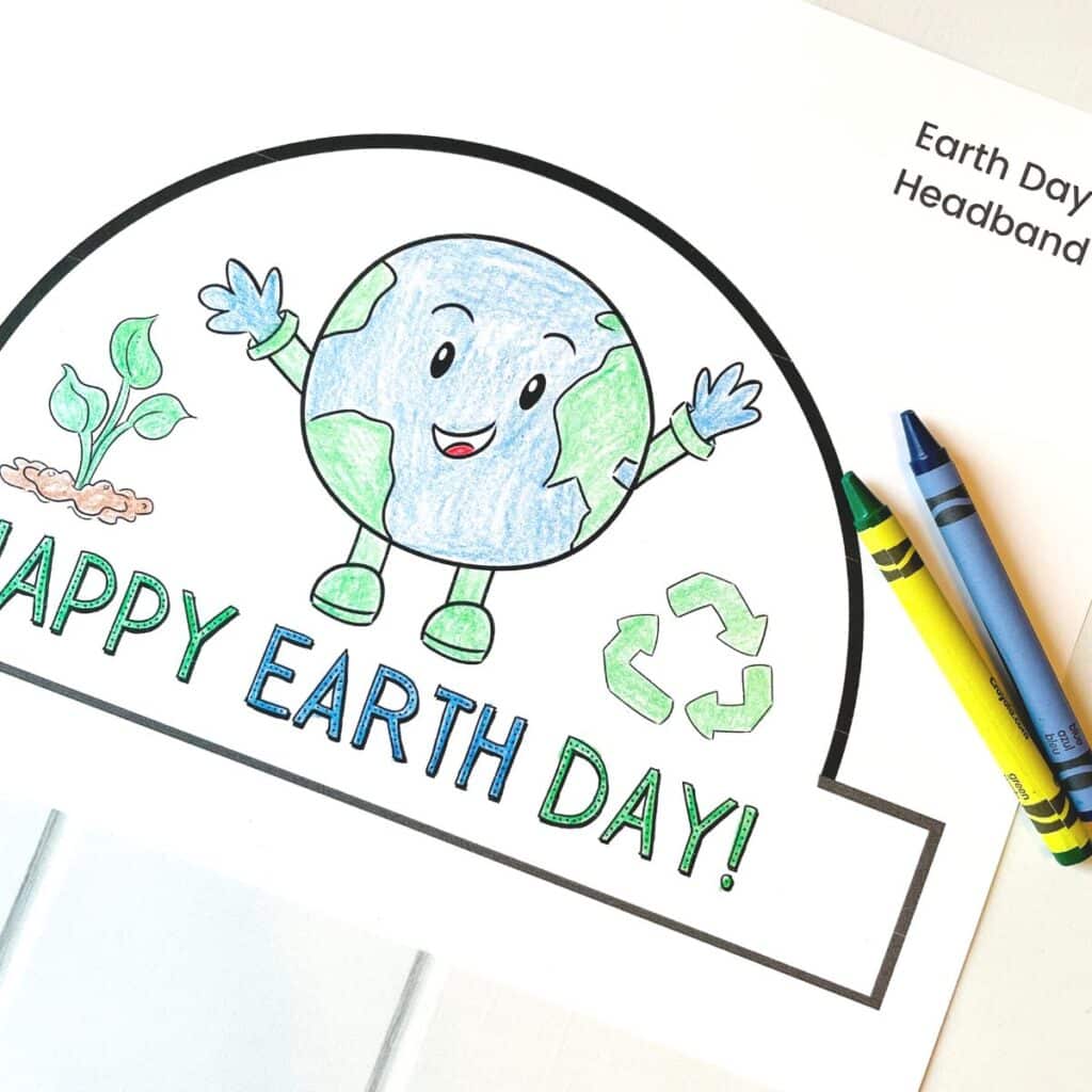 earth day hat printable colored, with crayons