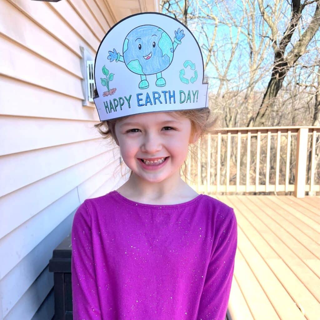 child wearing free earth day hat headband