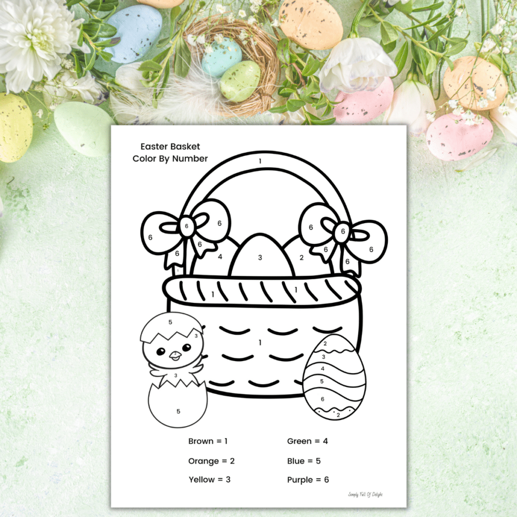 printable Easter basket color by number worksheet