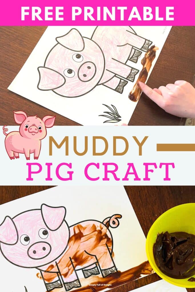 muddy pig craft - a free printable pig template pained with chocolate pudding