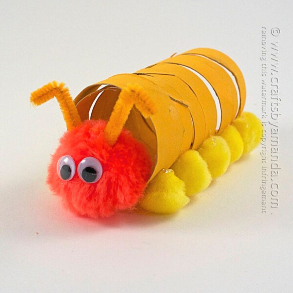 coiled cardboard tube caterpillar by Crafts by Amanda