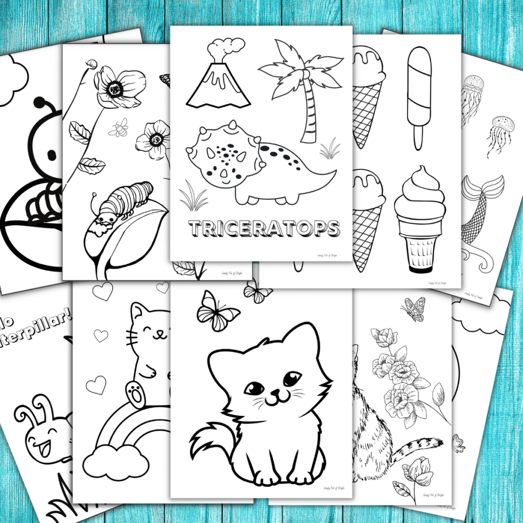 cute coloring pages - an assortment of free printable cute coloring sheets including dinosaurs, cats, ice cream, caterpillars and more!