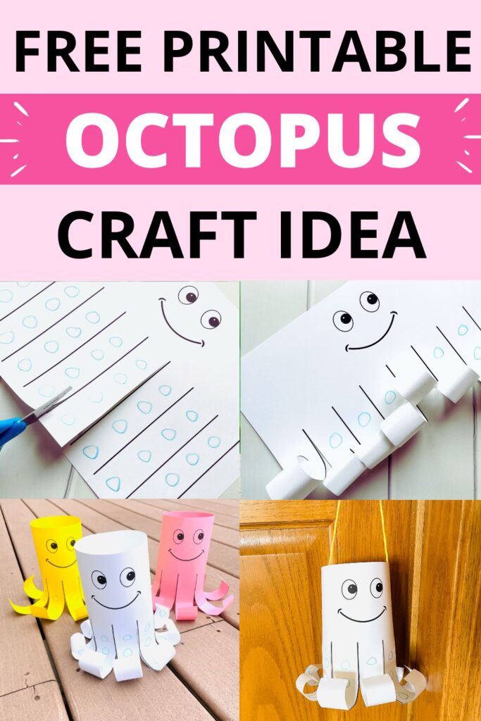 free printable octopus craft idea for preschoolers - pics of octopus template being cut, assembled, and hung up