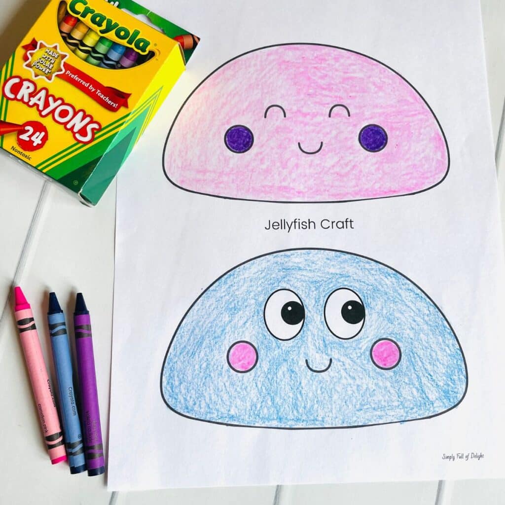 free printable jellyfish template colored with crayons