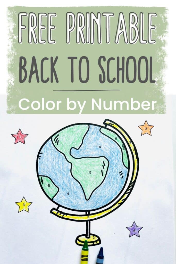 color by number back to school worksheet featuring a globe