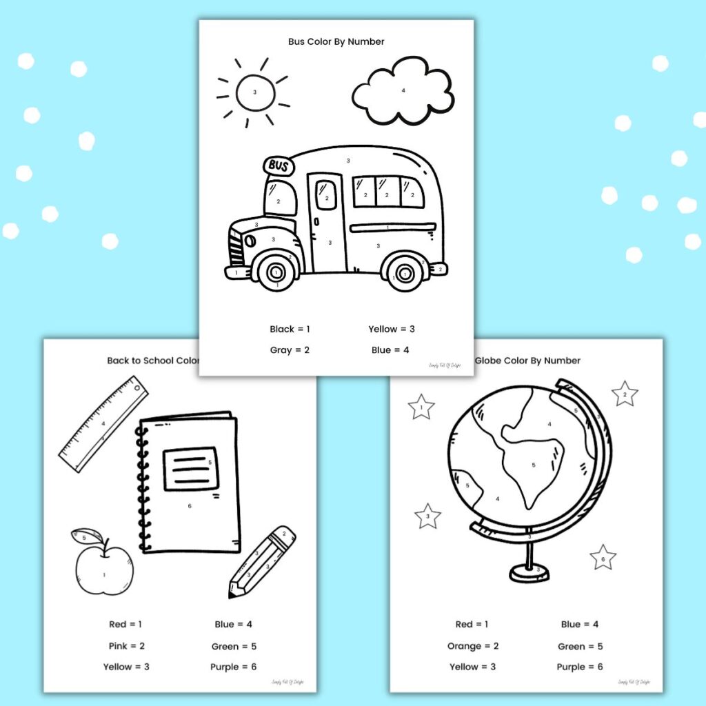 Back to School Color By Number Worksheets (Free Printable!) - Simply Full  of Delight