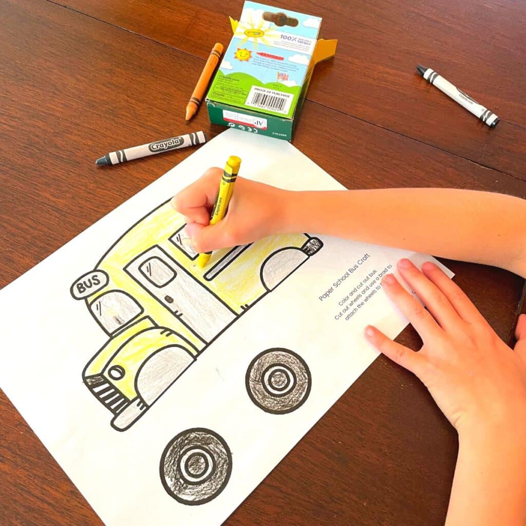 child coloring paper bus craft