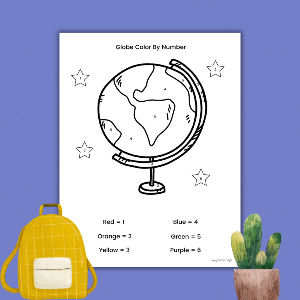 globe color by number - back to school color by number printables free