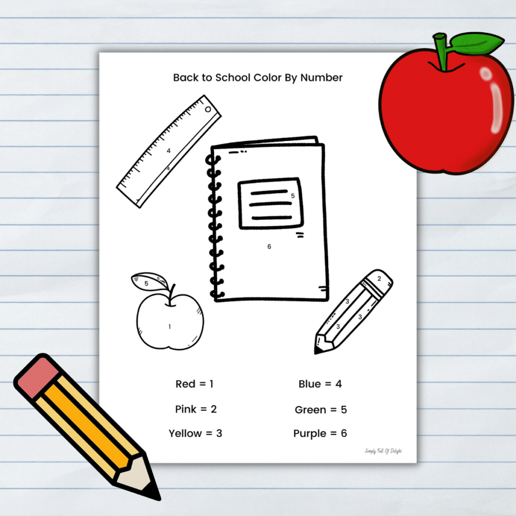 school supplies color by number free printable
