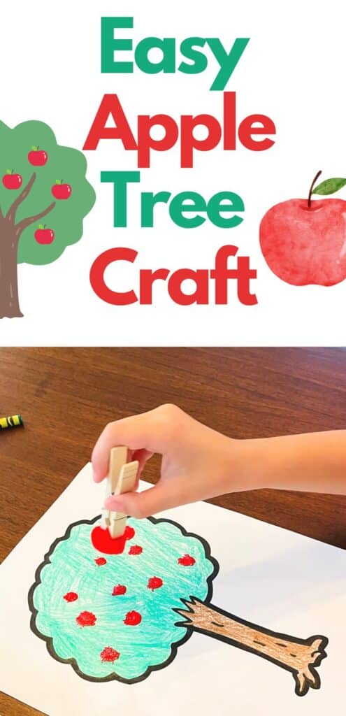 apple tree craft for kids - child dotting printable apple tree with paint