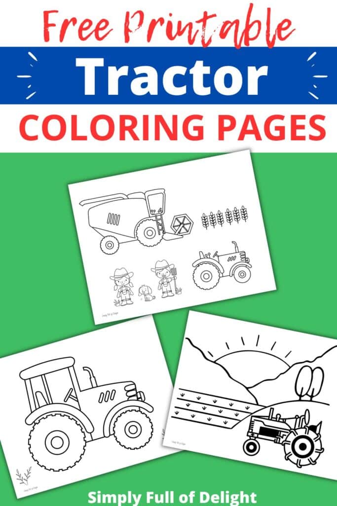 free printable tractor coloring pages - 3 free farm coloring sheets shown