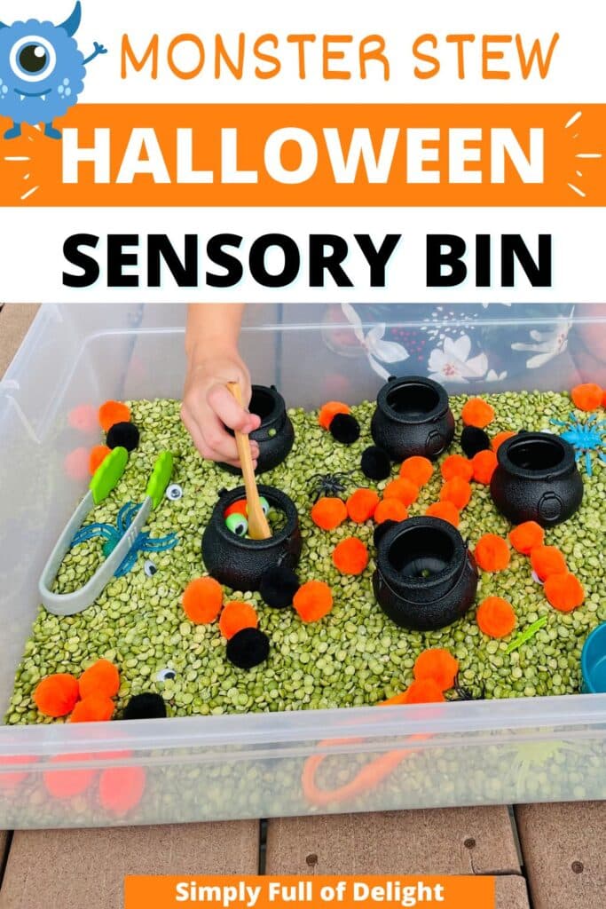 creepy monster stew Halloween sensory bin for preschoolers