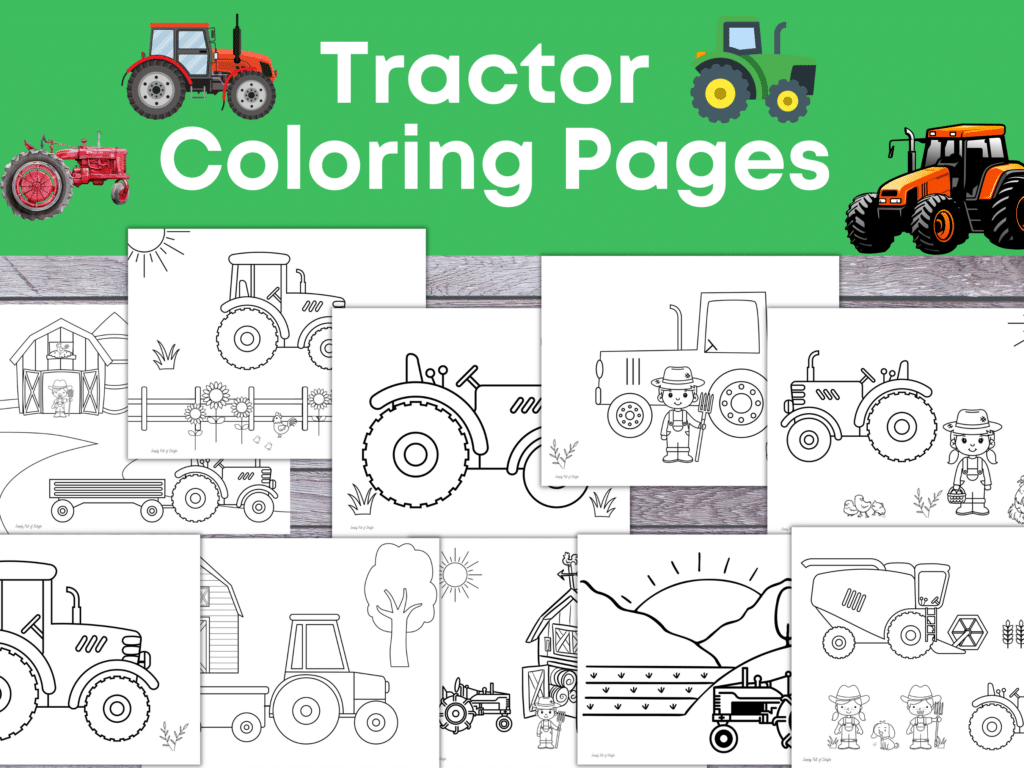 tractor coloring pages set from etsy