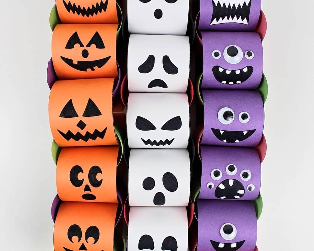 orange, white and purple 3D Halloween Paper Chains from The Craft-at-Home Family.