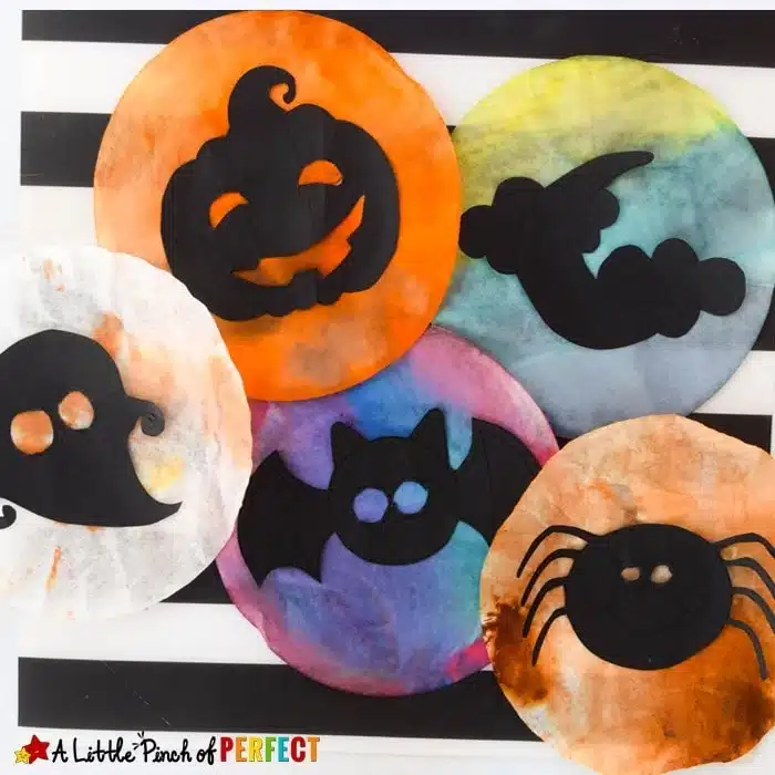 Halloween Shadow Suncatcher coffee filter crafts by A Little Pinch of Perfect.