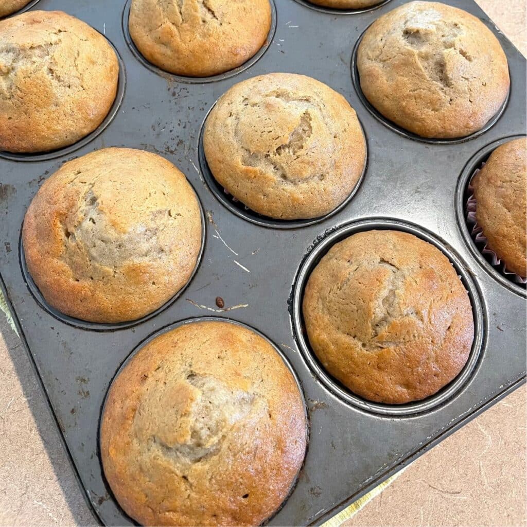 gluten free banana muffin recipe - pan of banana muffins