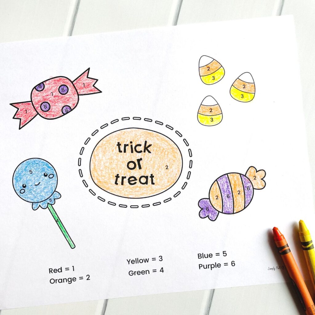 trick or treat color by number pages for Halloween