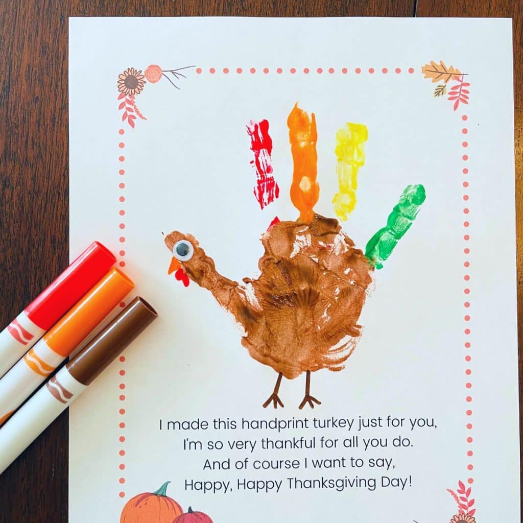 Thanksgiving Handprint Turkey Poem craft - completed