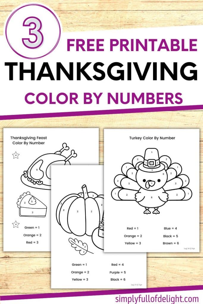 3 free printable Thanksgiving color by numbers