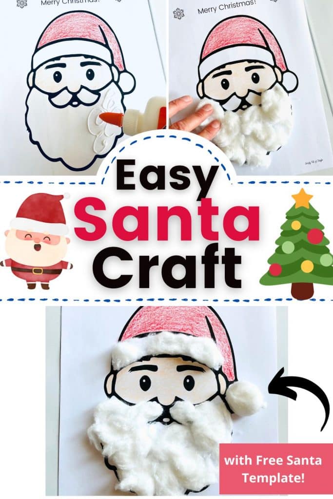 Easy santa craft - first adding glue, then adding cotton, then finished santa craft