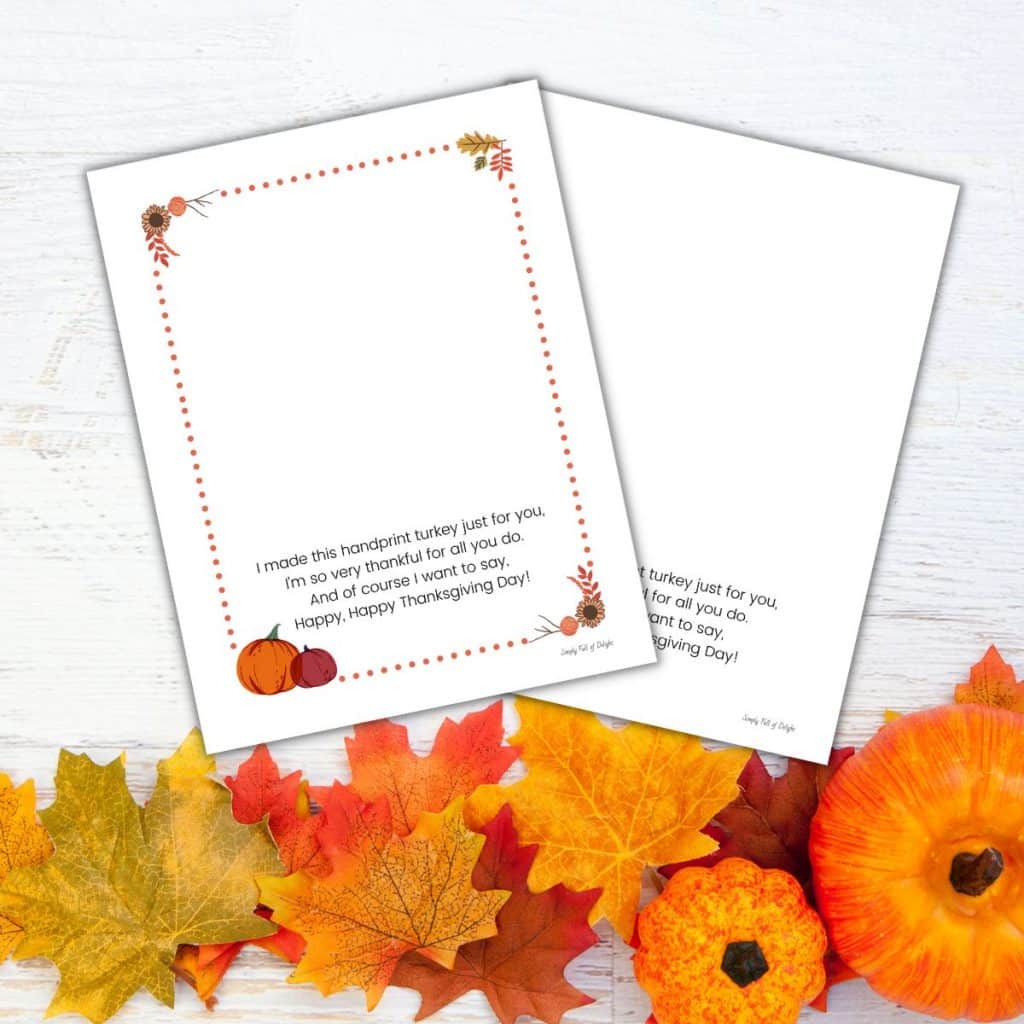 free turkey handprint poem printable for Thanksgiving craft