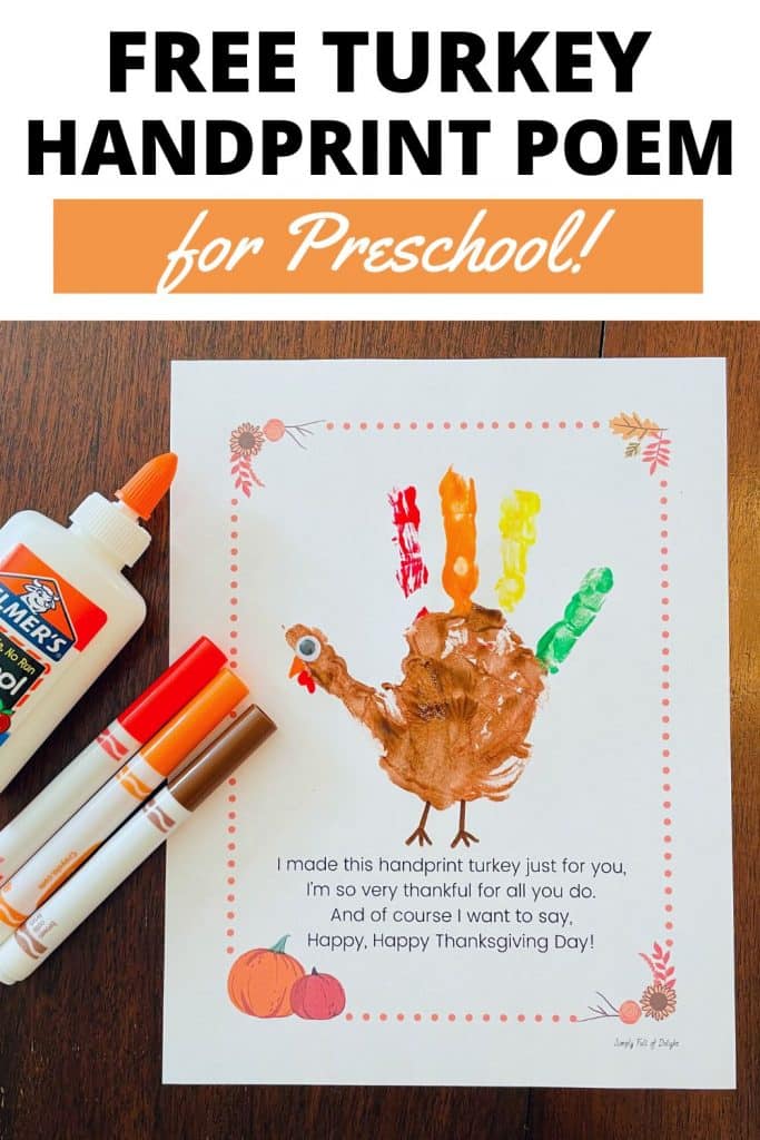 free turkey handprint poem for preschool 