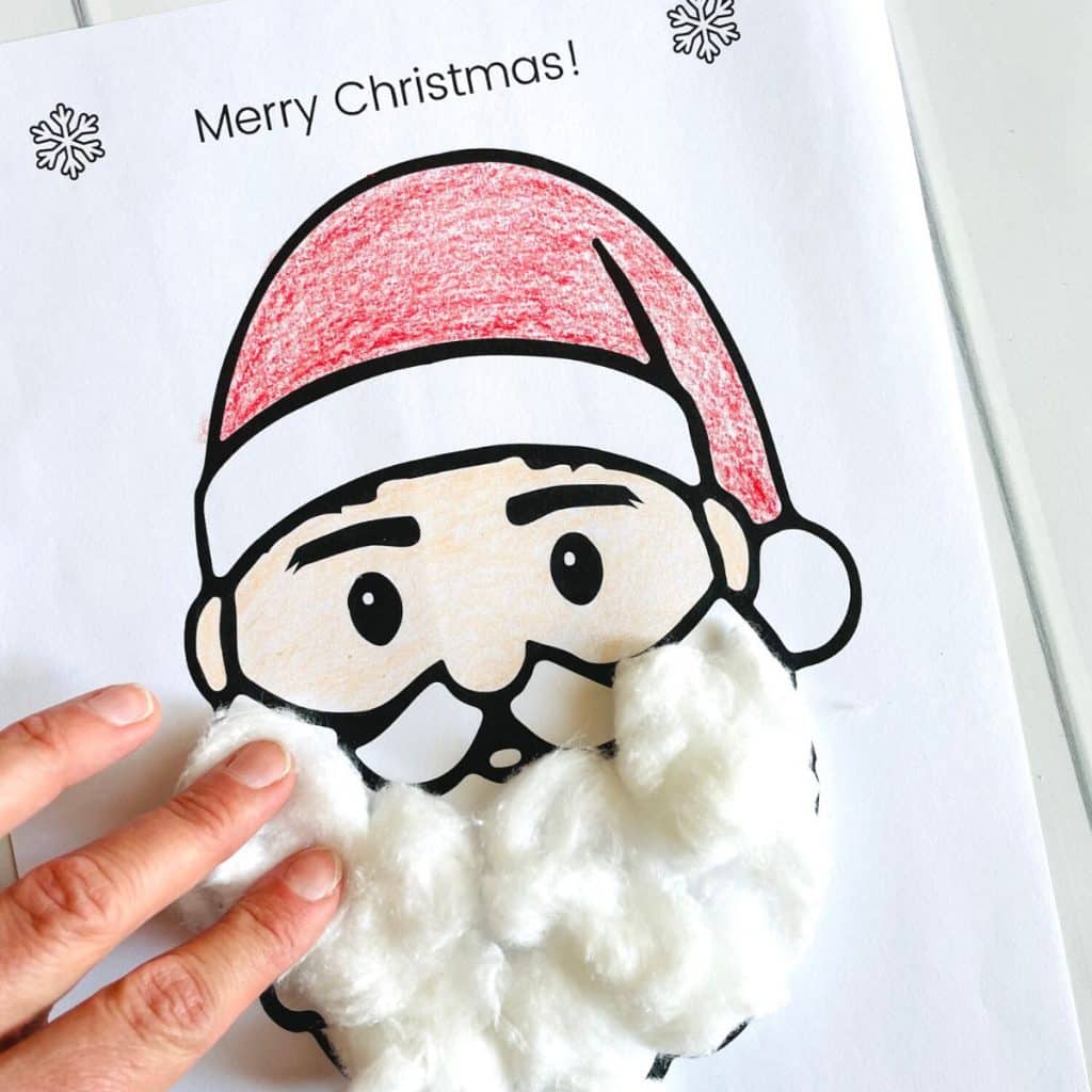 Santa's beard is filled with cotton balls