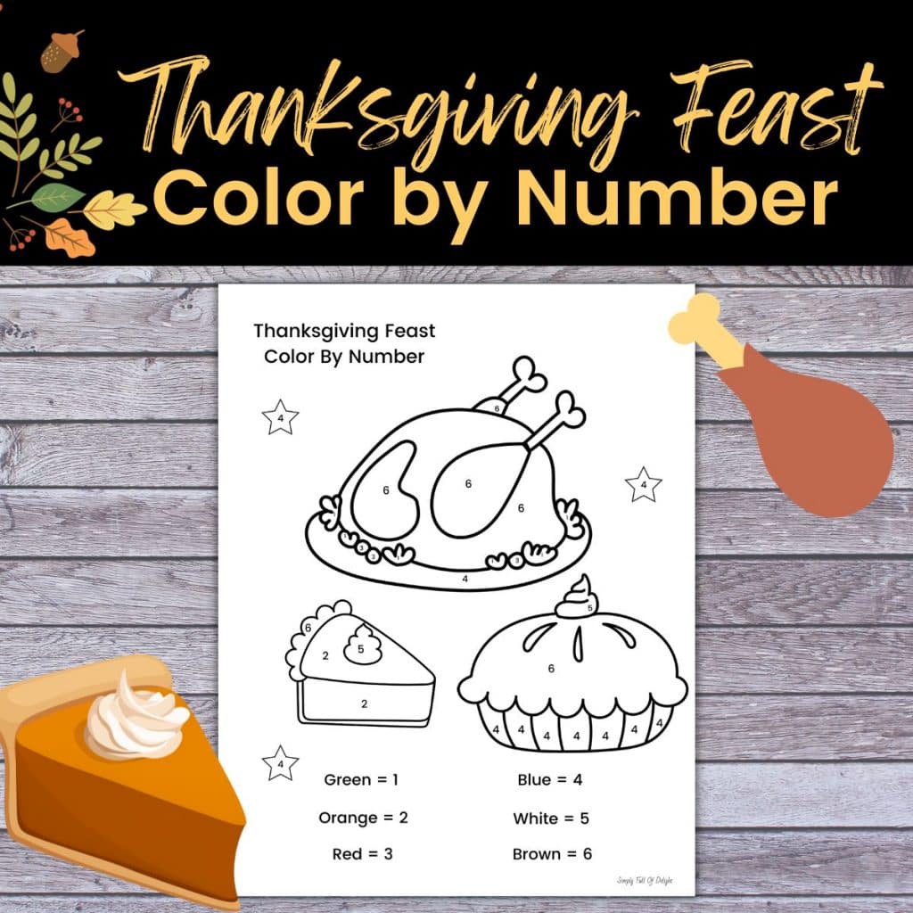 Thanksgiving feast color by number worksheet