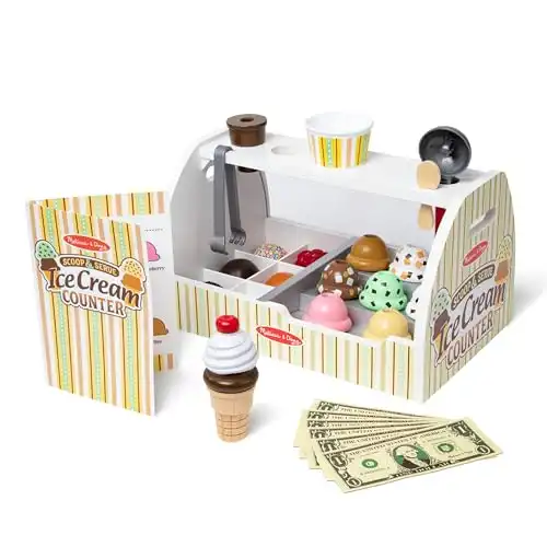 Melissa & Doug Wooden Scoop and Serve Ice Cream Counter (28 pcs)